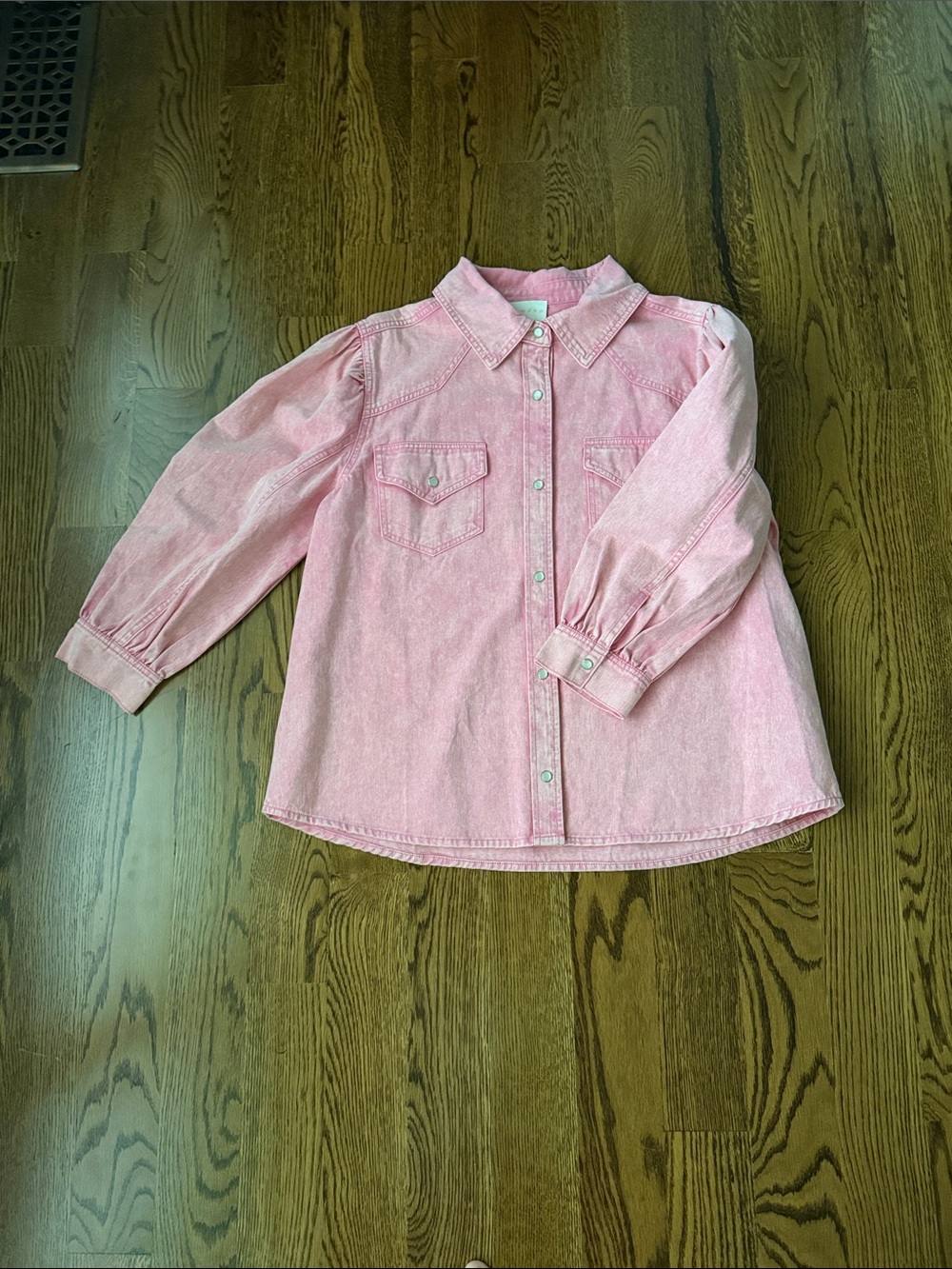 Entro pink canvas 3/4 puff sleeve shirt large - Picture 8 of 12